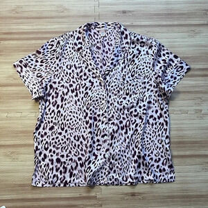 Victoria Secret Purple Cream Leopard Button Down Pajama Top Women's Size Large